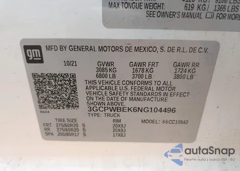 2022 Chevrolet Silverado 1500 Ltd 2Wd Short Bed Custom from USA, damaged, VIN 3GCPWBEK6NG104496